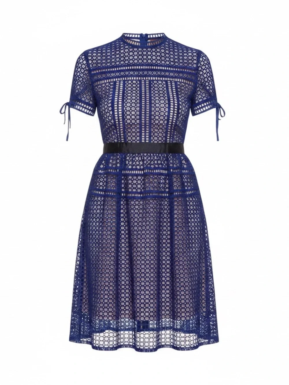 SELF-PORTRAIT Aurelia Navy Rayon Lace Panelled Fit & Flare Cap-Sleeves NWOT $795 - Picture 4 of 7
